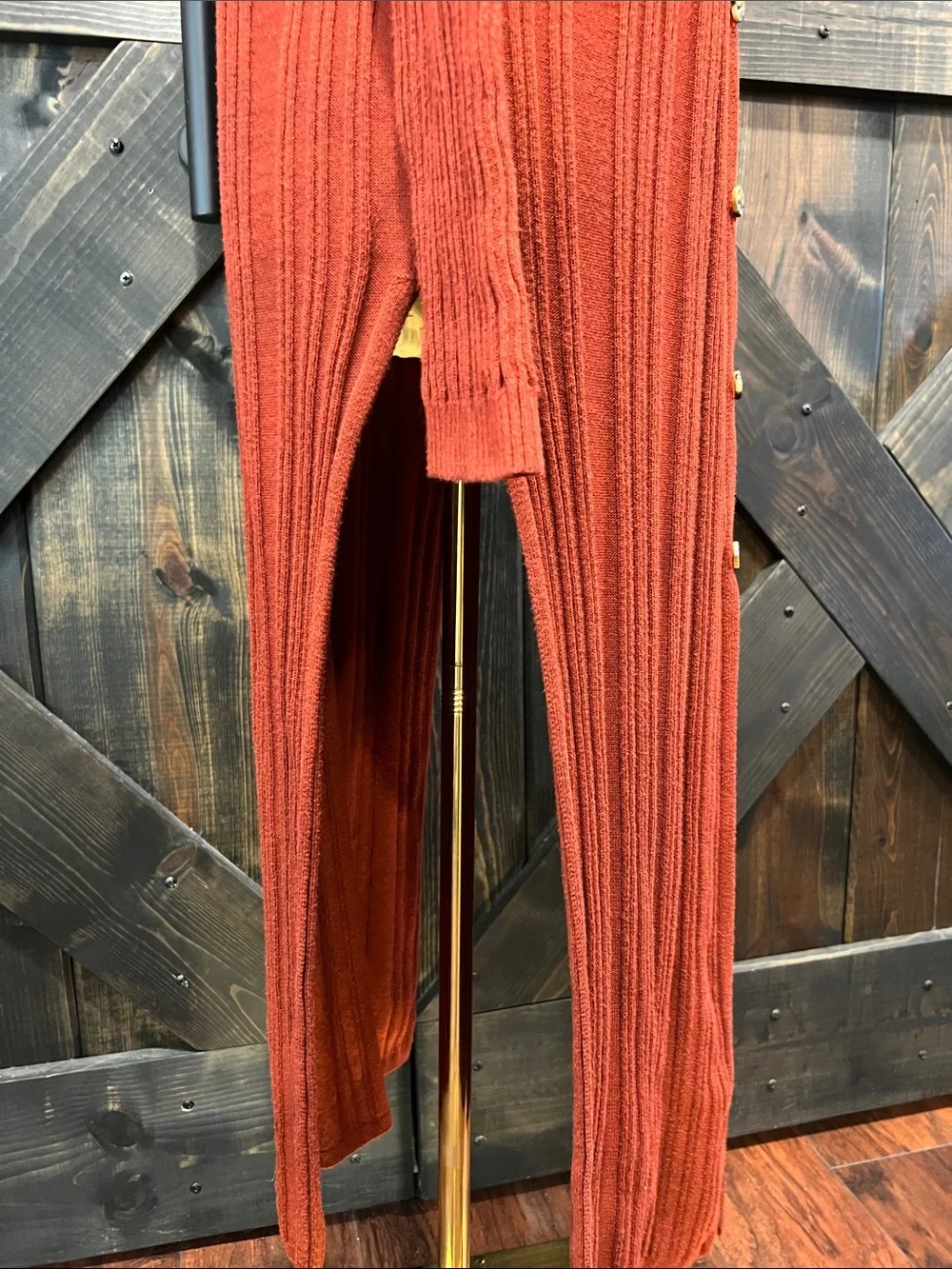 Free People Ribbed Duster Cardigan Sweater M Orange Brown Longline Boho Lounge